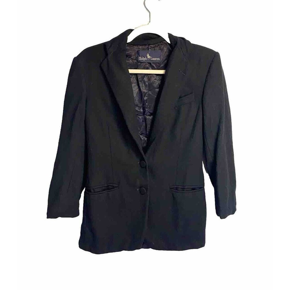 Vintage Ralph Lauren Women’s 100% Wool 2 Button Front Blazer Jacket Black Size 6